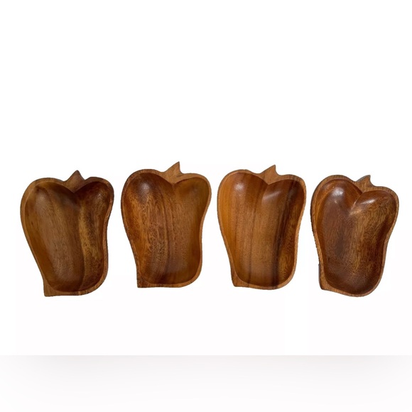 Vintage Monkey Bell Pepper Acacia Wood Salad Chip Dip Bowl Set Salt & Pepper - Picture 9 of 13